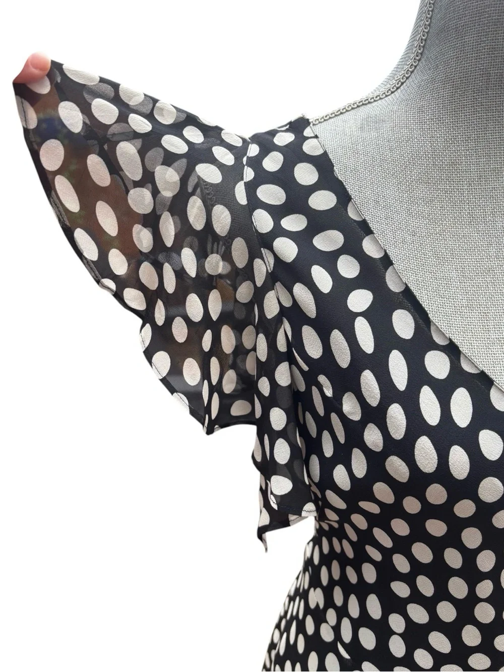 Georgiou Studio 100% Silk Polka Dot Midi Dress 8 Flutter Sleeve Romantic Y2K